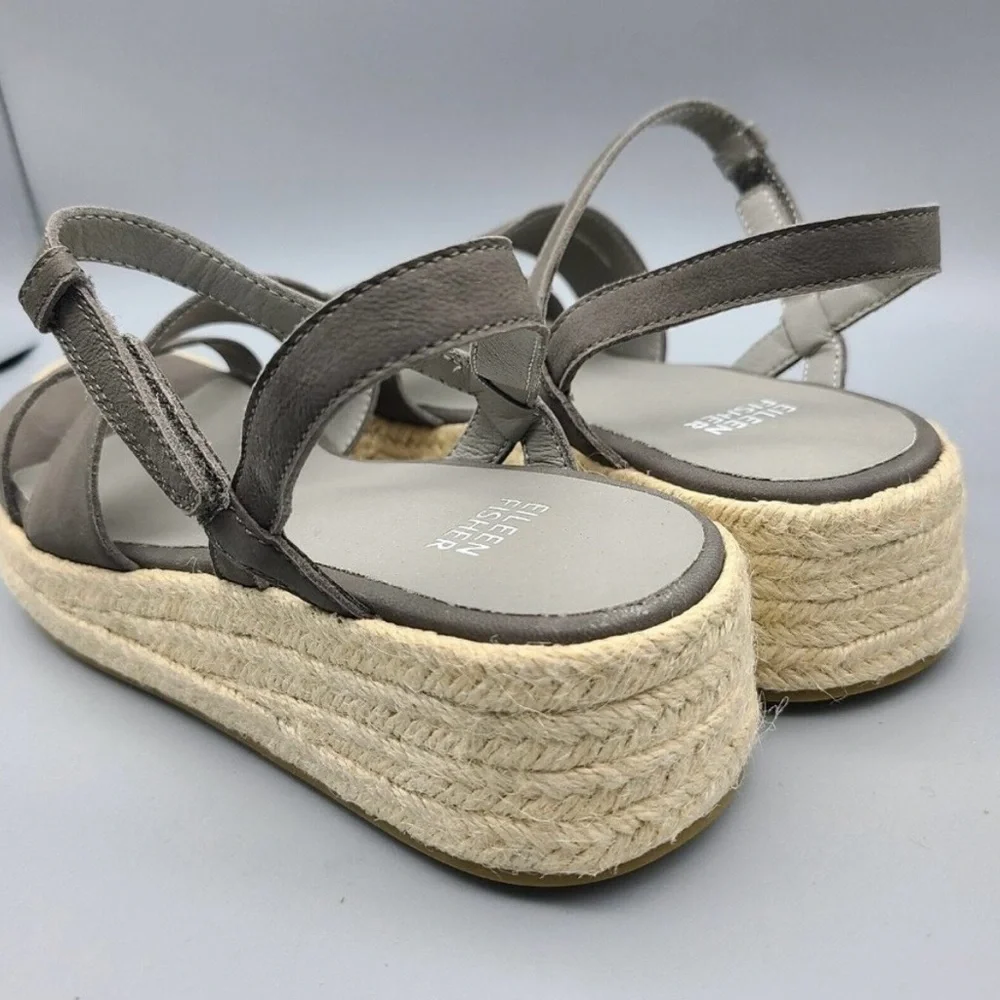 EILEEN FISHER sandals Gray Platform wedge Espadrille jute strappy sz 9.5 NWOB